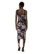 Sequined strapless dress with peony print - | Dolce & Gabbana