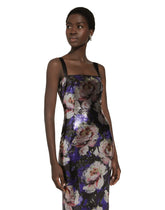 Sequined strapless dress with peony print - | Dolce & Gabbana