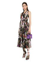 Chiffon calf-length dress with rose garden print - | Dolce & Gabbana