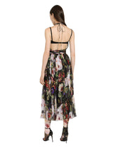 Chiffon calf-length dress with rose garden print - | Dolce & Gabbana