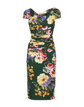 Charmeuse draped sheath dress with garden print - | Dolce & Gabbana