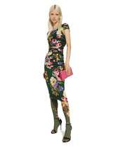 Charmeuse draped sheath dress with garden print - | Dolce & Gabbana