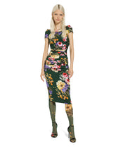 Charmeuse draped sheath dress with garden print - | Dolce & Gabbana