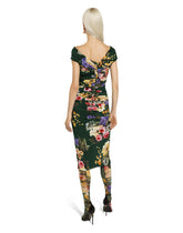 Charmeuse draped sheath dress with garden print - | Dolce & Gabbana