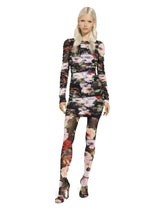 Short tulle dress with draping and rose garden print - | Dolce & Gabbana