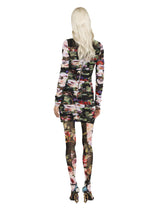 Short tulle dress with draping and rose garden print - | Dolce & Gabbana