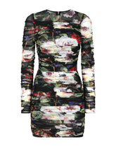 Short tulle dress with draping and rose garden print - | Dolce & Gabbana