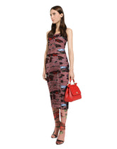 Tulle slip dress with draping and vintage rose print - | Dolce & Gabbana