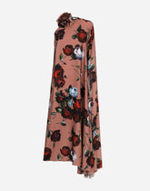 Asymmetrical charmeuse dress with vintage rose print - | Dolce & Gabbana