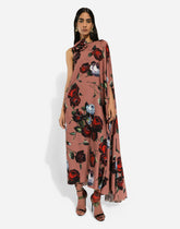 Asymmetrical charmeuse dress with vintage rose print - | Dolce & Gabbana