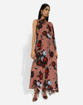 Asymmetrical charmeuse dress with vintage rose print - | Dolce & Gabbana