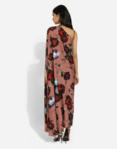 Asymmetrical charmeuse dress with vintage rose print - | Dolce & Gabbana