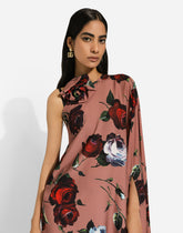 Asymmetrical charmeuse dress with vintage rose print - | Dolce & Gabbana