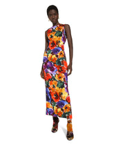 Long brocade dress with abstract flower print - | Dolce & Gabbana