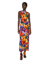 Long brocade dress with abstract flower print - | Dolce & Gabbana