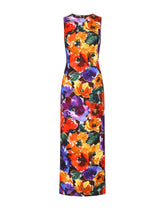 Long brocade dress with abstract flower print - | Dolce & Gabbana