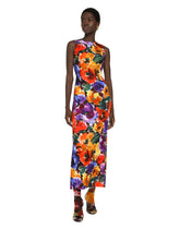 Long brocade dress with abstract flower print - | Dolce & Gabbana