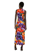 Long brocade dress with abstract flower print - | Dolce & Gabbana