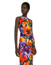 Long brocade dress with abstract flower print - | Dolce & Gabbana