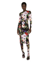 Charmeuse sheath dress with rose garden print - | Dolce & Gabbana