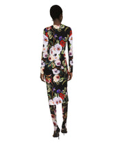 Charmeuse sheath dress with rose garden print - | Dolce & Gabbana