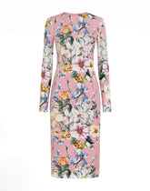 Charmeuse calf-length sheath dress with floral print - | Dolce & Gabbana