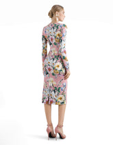 Charmeuse calf-length sheath dress with floral print - | Dolce & Gabbana