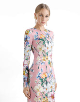 Charmeuse calf-length sheath dress with floral print - | Dolce & Gabbana