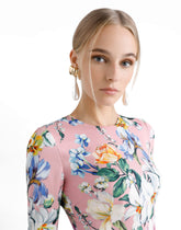 Charmeuse calf-length sheath dress with floral print - | Dolce & Gabbana