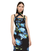 Charmeuse sheath dress with bluebell print - | Dolce & Gabbana
