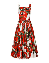 Cotton sun dress with anemone print - | Dolce & Gabbana