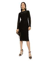 Long-sleeved calf-length dress in cordonetto lace - | Dolce & Gabbana