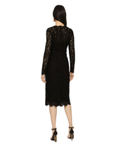 Long-sleeved calf-length dress in cordonetto lace - | Dolce & Gabbana
