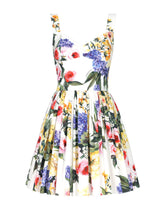 Short cotton corset dress with garden print - | Dolce & Gabbana