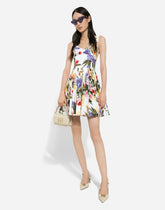 Short cotton corset dress with garden print - | Dolce & Gabbana