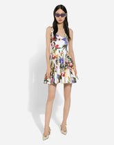 Short cotton corset dress with garden print - | Dolce & Gabbana