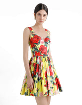 Short corset dress with bouquet print - | Dolce & Gabbana
