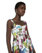 Short cotton corset dress with nocturnal flower print - | Dolce & Gabbana