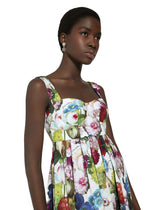 Short cotton corset dress with nocturnal flower print - | Dolce & Gabbana
