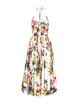 Calf-length cotton dress with garden print - | Dolce & Gabbana