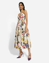 Calf-length cotton dress with garden print - | Dolce & Gabbana