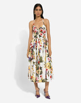 Calf-length cotton dress with garden print - | Dolce & Gabbana