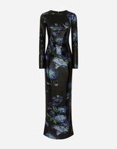Long sequined dress with bluebell print - | Dolce & Gabbana