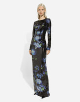 Long sequined dress with bluebell print - | Dolce & Gabbana