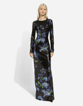 Long sequined dress with bluebell print - | Dolce & Gabbana