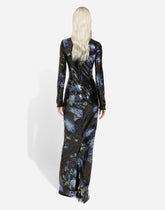 Long sequined dress with bluebell print - | Dolce & Gabbana