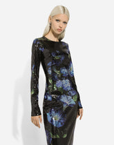 Long sequined dress with bluebell print - | Dolce & Gabbana