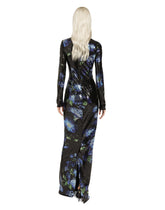 Long sequined dress with bluebell print - | Dolce & Gabbana