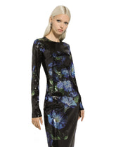 Long sequined dress with bluebell print - | Dolce & Gabbana