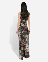 Long sequined dress with rose garden print - | Dolce & Gabbana